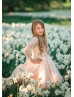Apricot Pink Beaded Satin Tulle High Low Flower Girl Dress